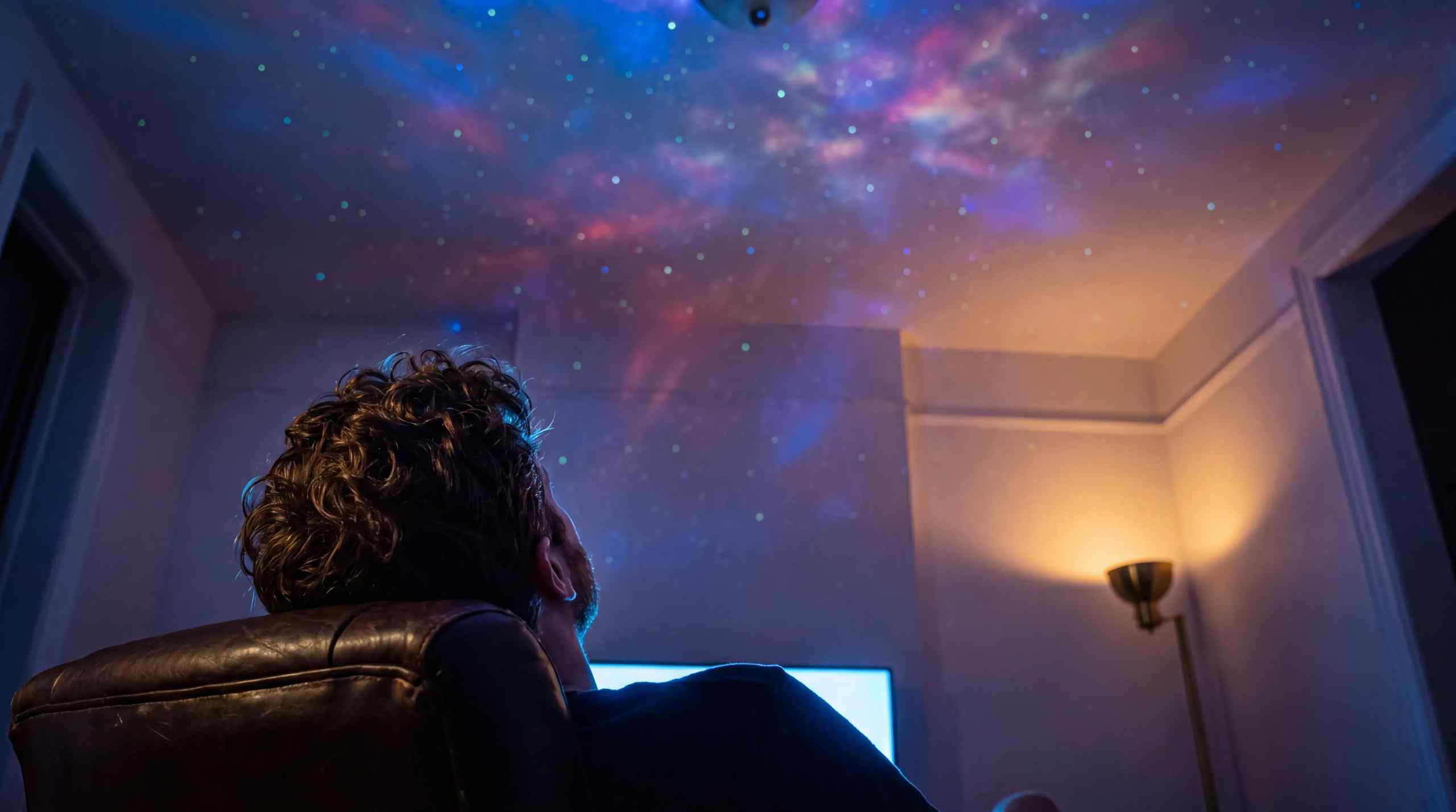 A starry night projected onto the ceiling of a room.